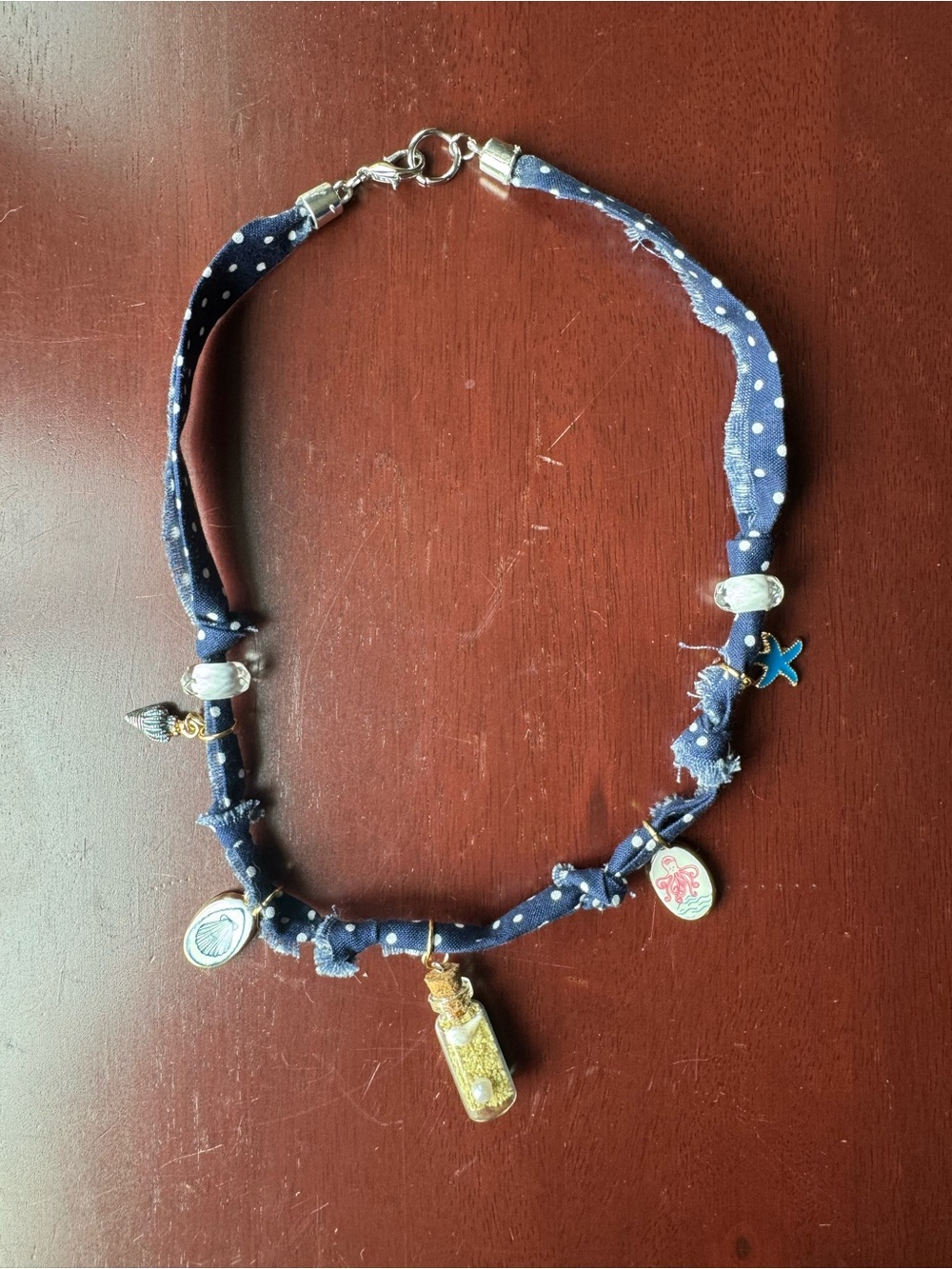 Nautical Blue Dot Bandana Necklace with Beach Charms
